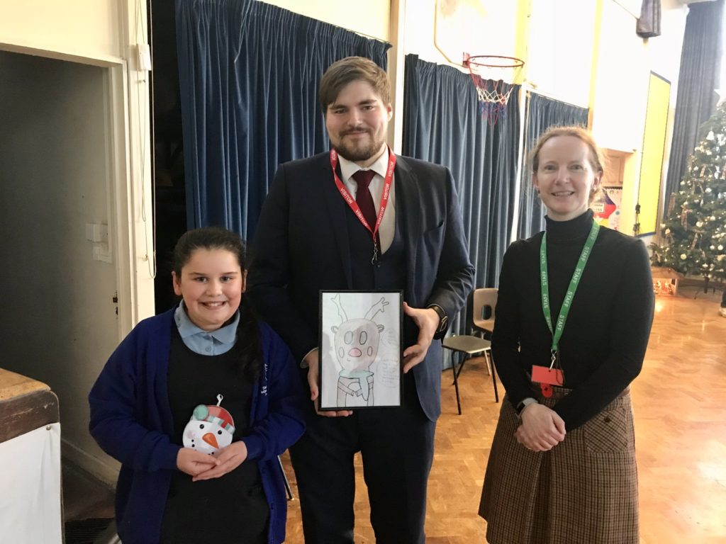 2nd place, Ruby with Thomas Martin and Emma Garibaldi (Assistant Headteacher) Sacred Heart Catholic Voluntary Academy 